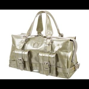 MCM Muchen patent leather satchel soft sage